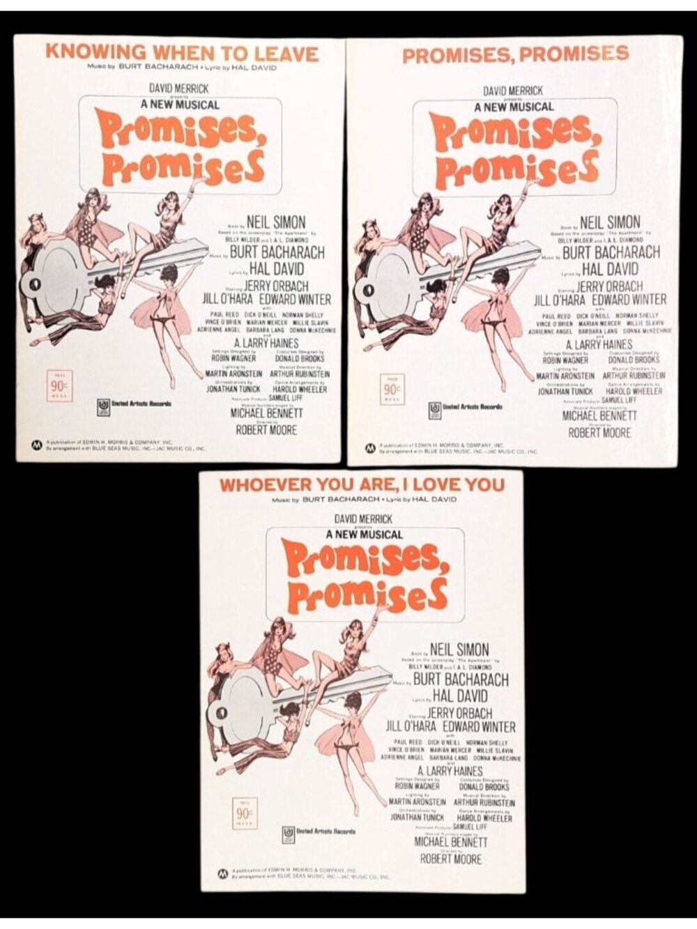 Vintage Promises Promises Sheet Music Lot Of 3 Bacharach David 1968 Broadway Mus